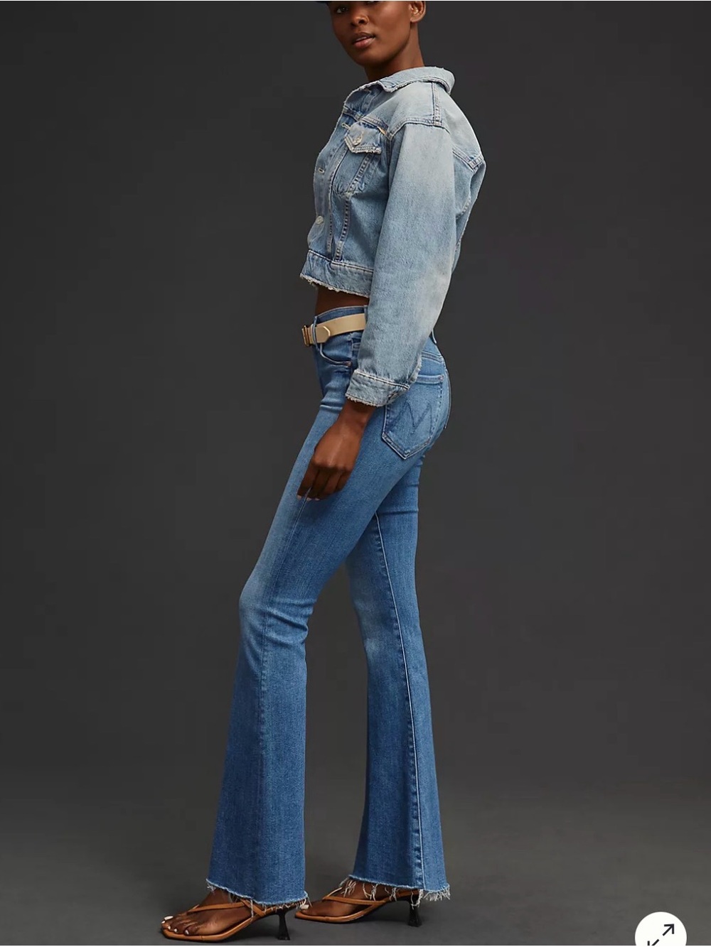 MOTHER Blue Flare Jeans with Raw Hem